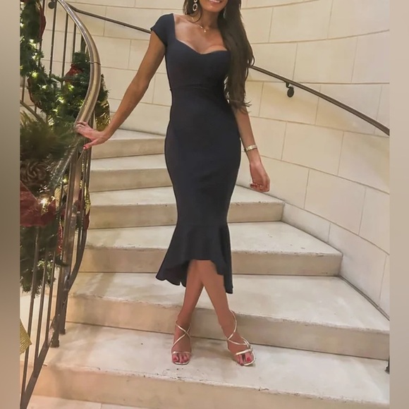 NWOT How Much I Care Midnight Blue Off-the-Shoulder Midi Dress - Picture 3 of 3